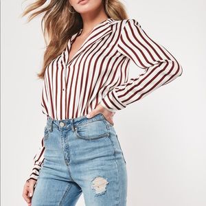 White strip button front bodysuit